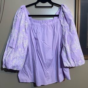Cato Lavender Embroidered Puff-Sleeve Peasant Top